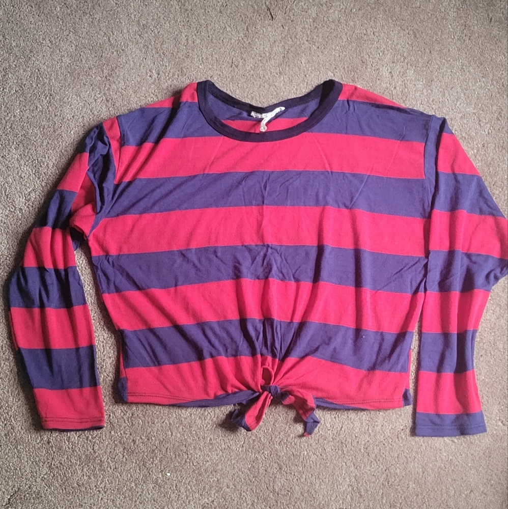 Caution To The Wind Rugby Striped Cropped Top